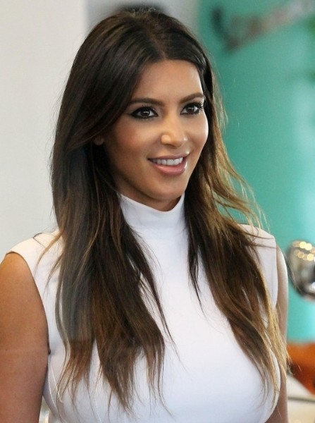 Picture of Kim Kardashian Casual Brown Long Haircuts ...