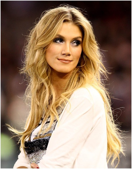 ... , Center Part Hairstyles: Delta Goodrem Long Haircut/Getty Images