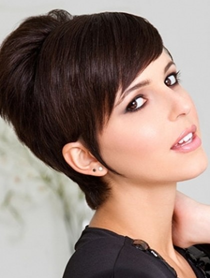 This short cropped and sleek pixie haircut with subtle side part and ...