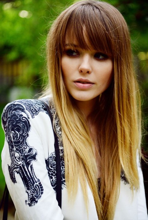 2014 Long Hairstyle with Bangs – Straight Brown Ombre Hair