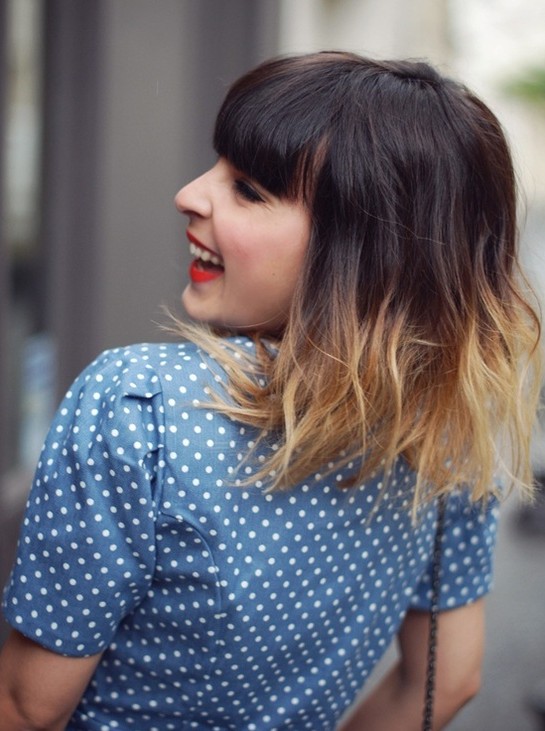 Ombre Hairstyles: Medium Haircut with Blunt Bangs - PoPular Haircuts