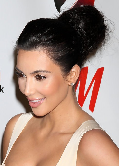 Kim Kardashian Long Hairstyles High Voluminous Updo Hairstyle