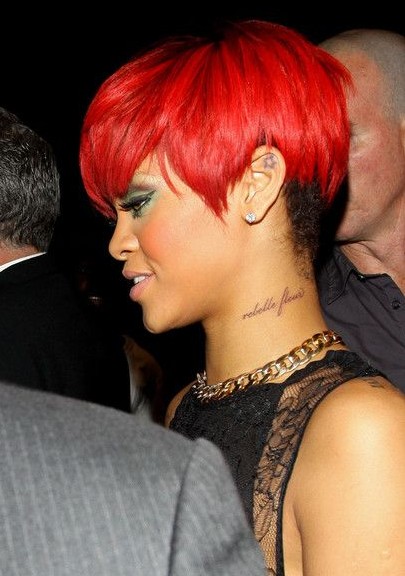 Rihanna Short Hairstyles: Super Short Red Pixie Haircut