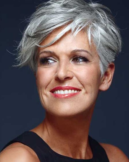 20 Great Short Hairstyles for Older Women: Pixie Haircut with Long Bangs