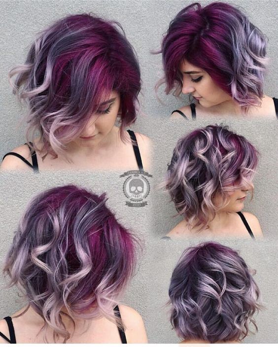 Gorgeous Deep Purple Lavender Silver Gray Hair Color Short