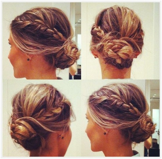 Messy Braided Bun Updo Hairstyle: Side and Back View / Via