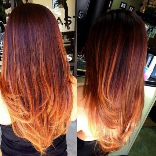 Brown to Red Ombre Long Hair / Via