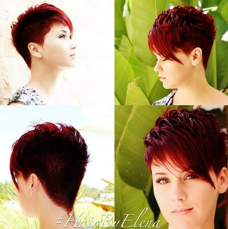 Red Asymmetrical Short Haircut with Bangs