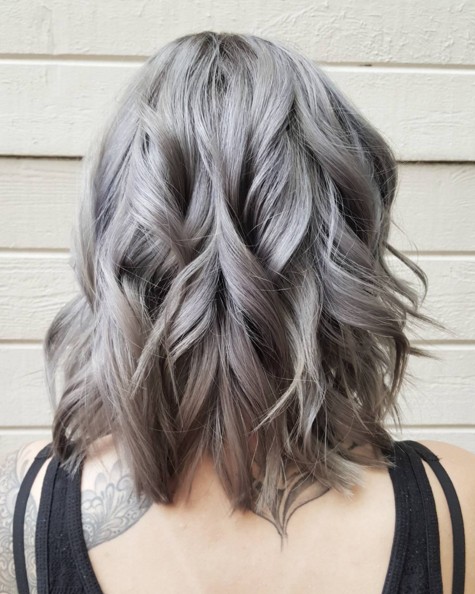 Layered Wavy Hairstyle With Grey Hair Color Popular Haircuts