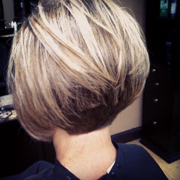 Stacked Feathered Bob Haircut Back View Short Hairstyle 2013