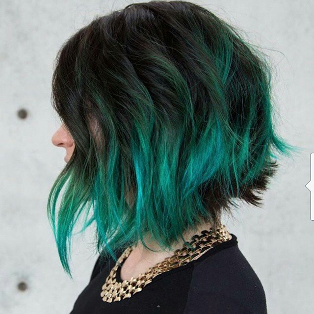 Messy Dark To Green Ombre Bob Hairstyle Popular Haircuts