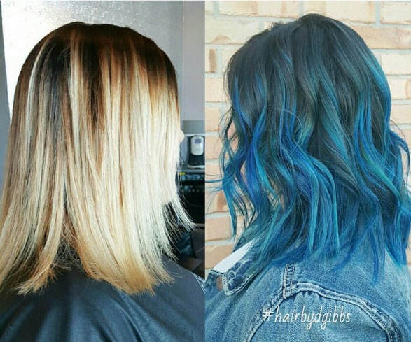 blue green ombre curly hair