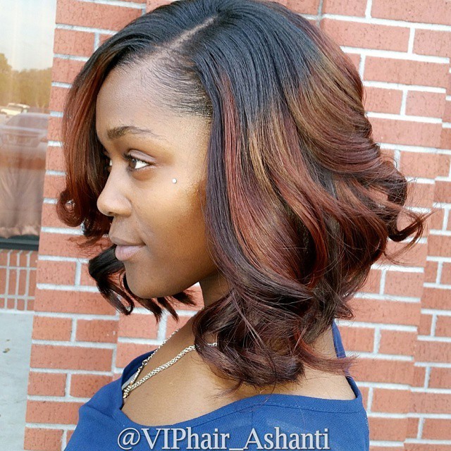 brief black hair with light brown highlights