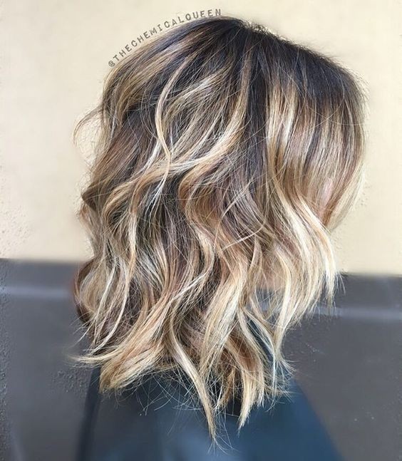 Balayage Hairstyles For Thick Hair Curly Wavy Lob Hair