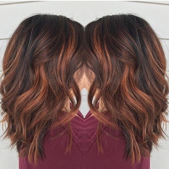Blunt Medium Wavy Hairstyles For Thick Hair Red Brown