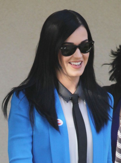 Katy Perry Black Sleek Long Straight Hairstyles 2013