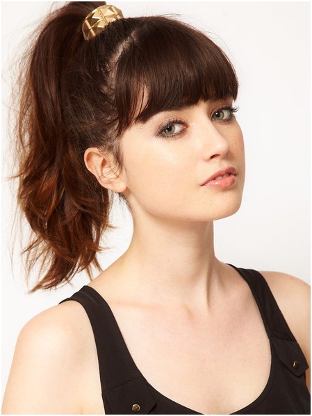 Long, Ponytail Hairstyles with Bangs