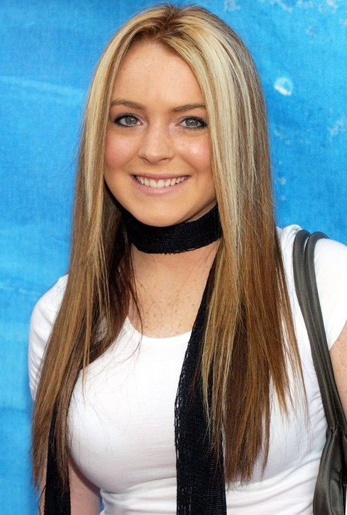 Lindsay Lohan Long Hair: Brown with Blonde Highlights 