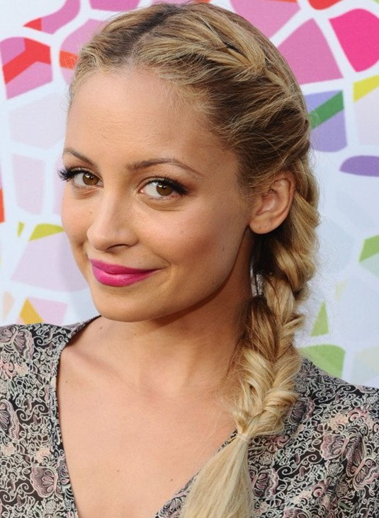 Nicole Richie Hairstyles: Cute Side Braided Hairstyles with Bangs
