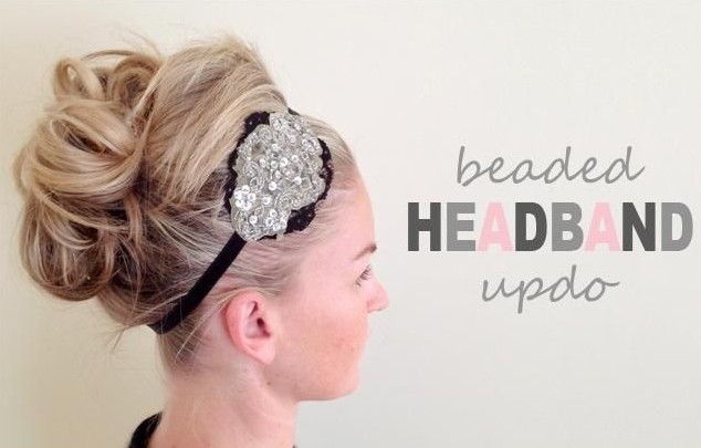 Updos Tutorial: Beaded Headband Updo Hairstyle for Prom