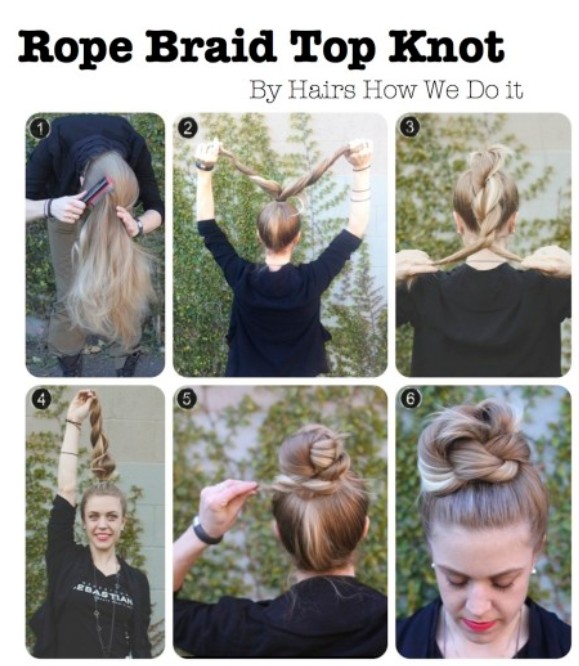 High Bun Updos Tutorials: Rope Braid Top Knot