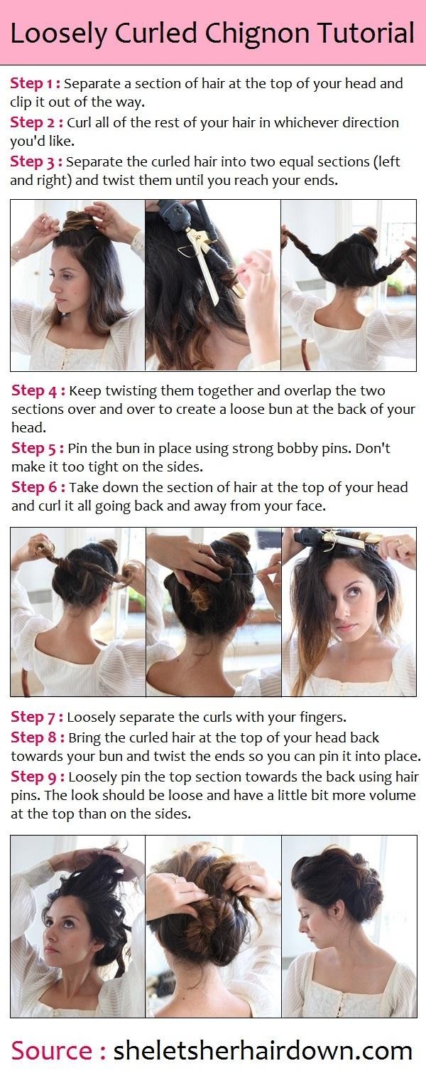 Loose Curled Chignon Hairstyle Tutorial: Women Hairstyles