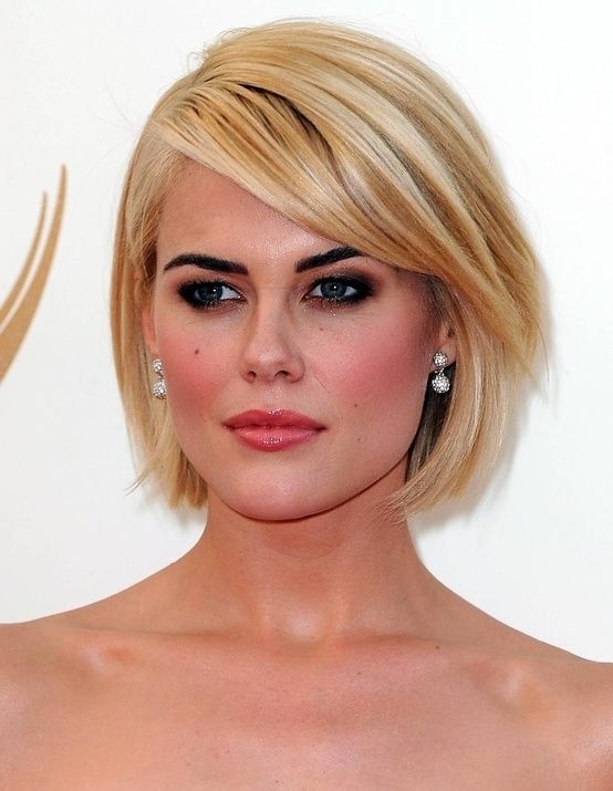 Blonde Bob Hairstyles with Side Swept Bangs