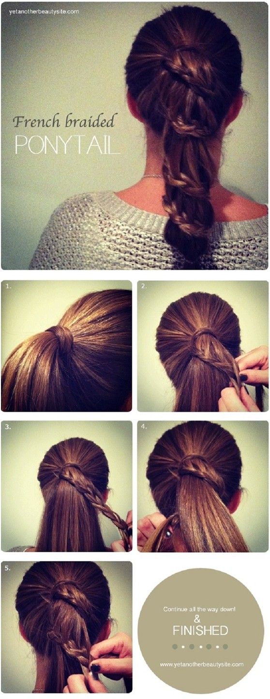 French Braided Ponytail Hairstyles Tutorial