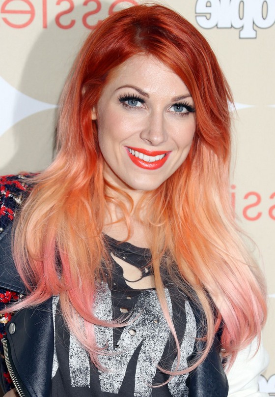 Bonnie McKee Red to Pink Ombre Hair
