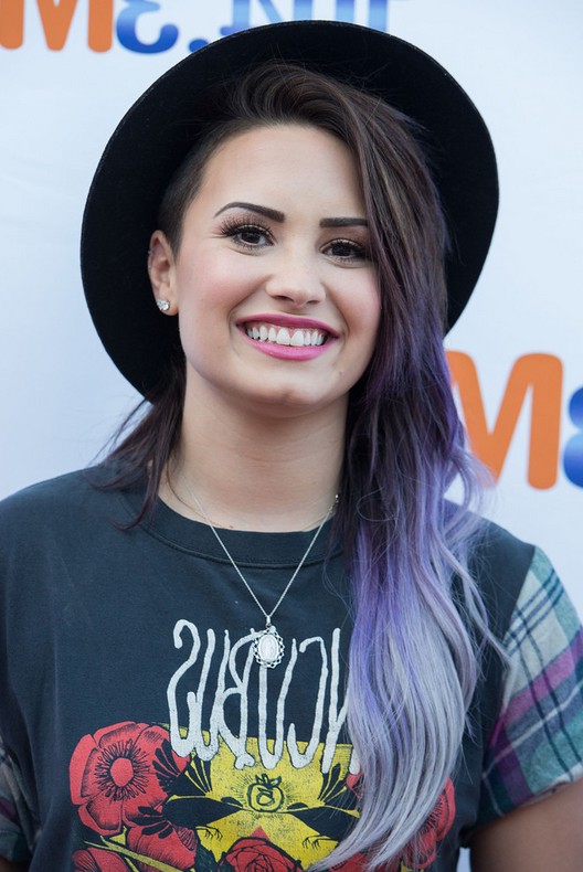 Demi Lovato Dark to Purple Ombre Hairstyle for Long Hair