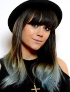Lilah Parsons Funky Brunette to Dark Blue Ombre Hair with Blunt Bangs