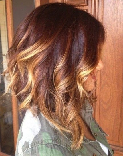 Long Curly Bob with Red Ombre