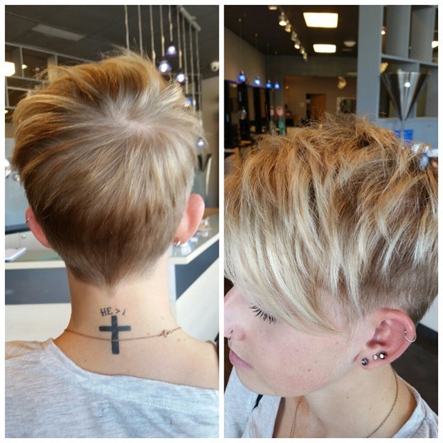 Shaved Short Hairstyle for Fine Hair: Layered Pixie Haircut with Side Bangs