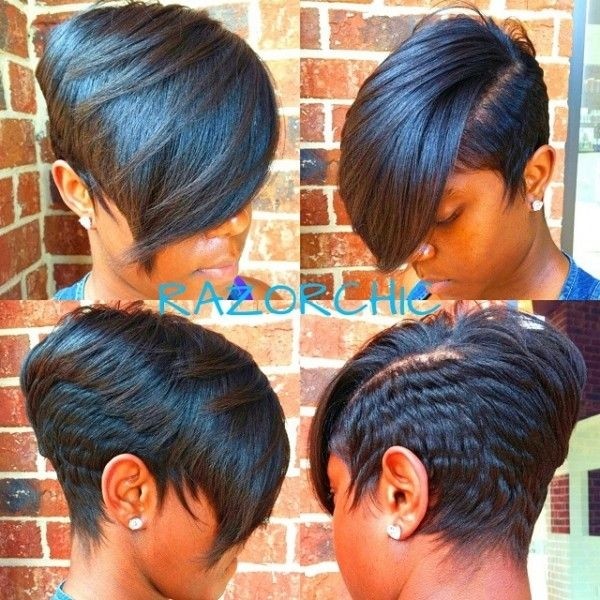 Black Pixie Haircut with Side Long Bangs