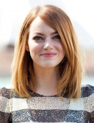 Emma Stone Medium Straight Hairstyles - Long Bob Hairstyle for Round Faces