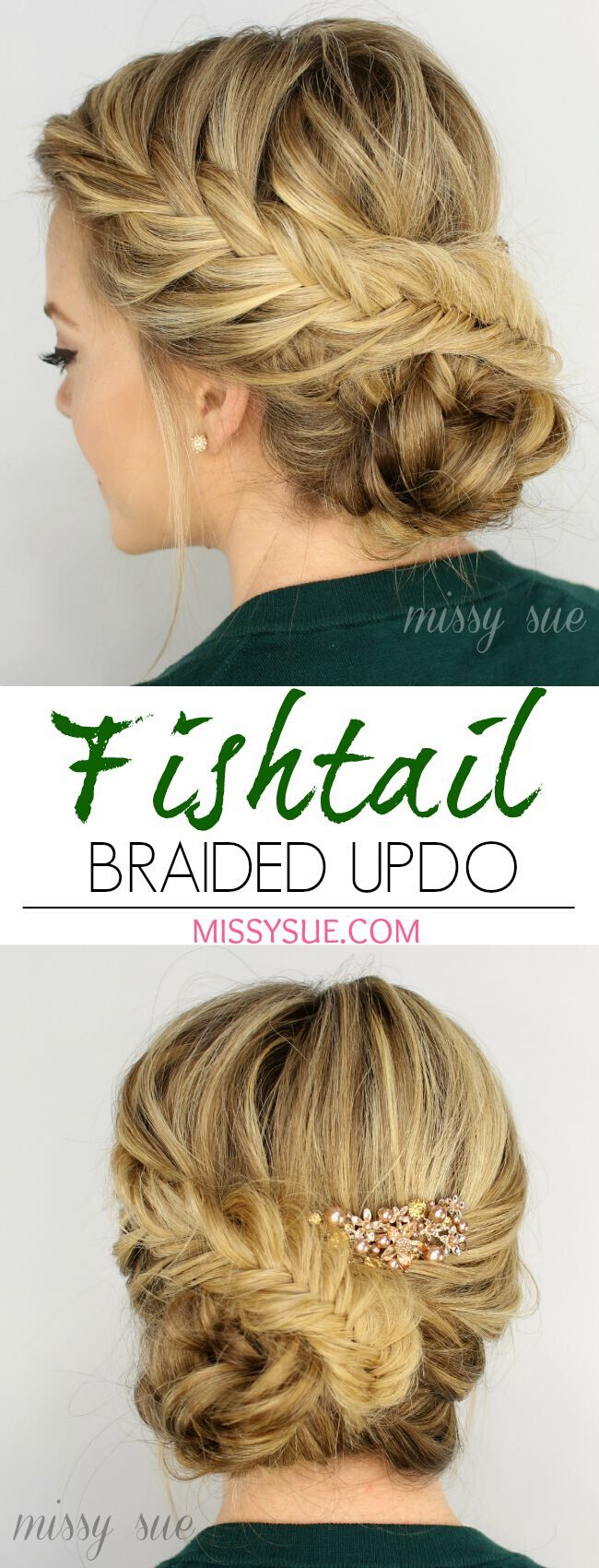 French Fishtail Braided Updo for Blonde Long Hair