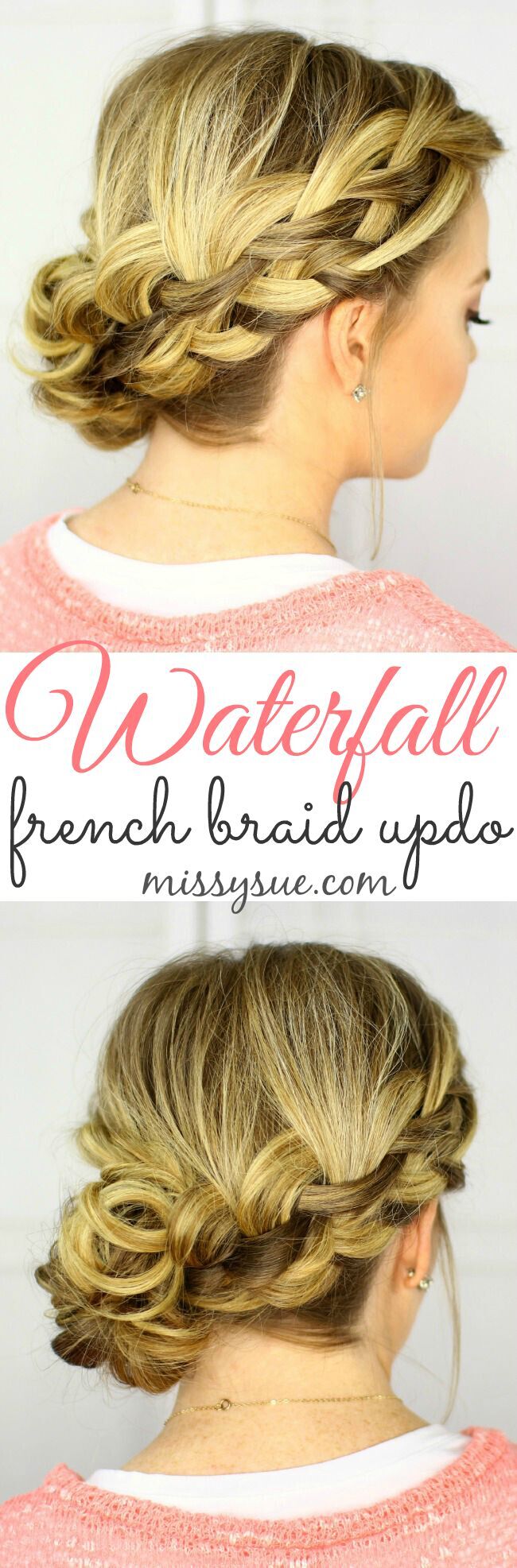 Low, Side Updo Hairstyles - Waterfall French Braid Updo