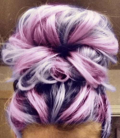 Messy Buns with Purple Hair Color - Girl Hairstyle Ideas