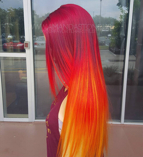 Orange Ombre Hairstyle - Straight Long Hair