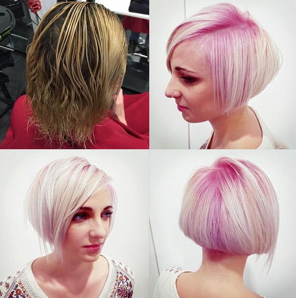 Pink, Short Straight Bob Haircut