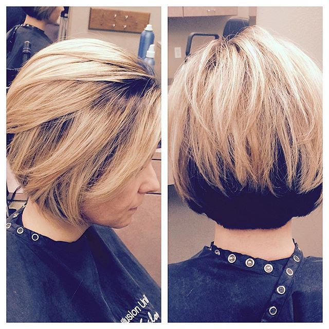 Melting highlight stacked bob hairstyle for women