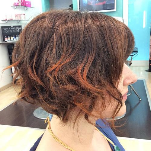 Side View of messy wavy curly bob hairstyle