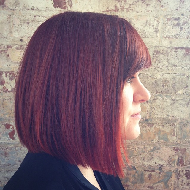 casual straight red bob hairstyle