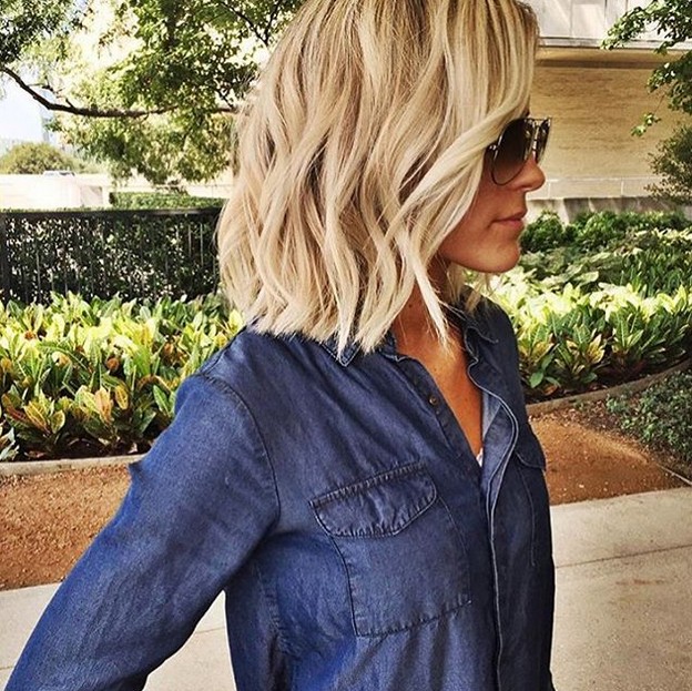 textured blonde choppy bob hairstyle with glasses