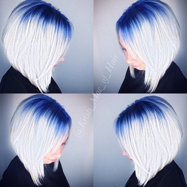 Blue to blonde ombre Angled Bob Hairstyle