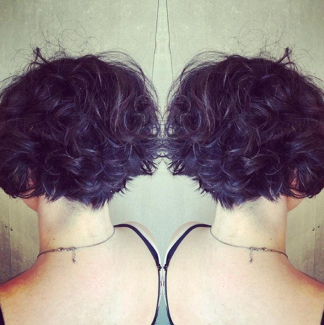 Short curly graduated bob hairstyle