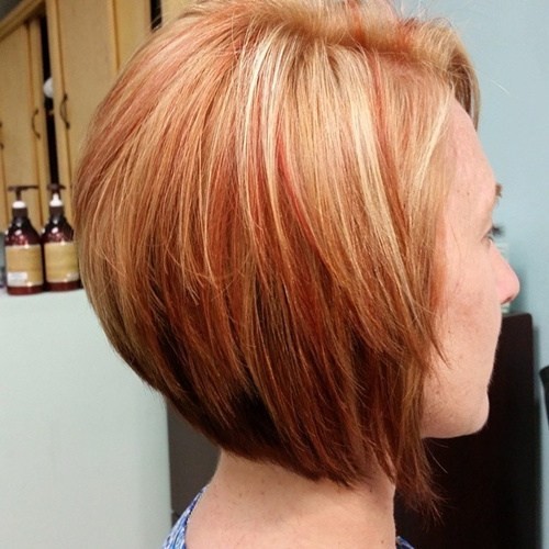 Blonde Bob Hairstyle with Red Highlights - Straight Short Haircut for Women