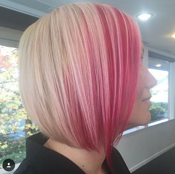 Bob Haircut with Pink Platinum Blonde Hair