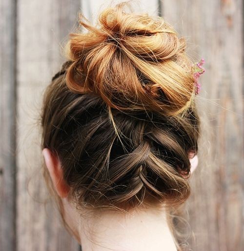 Upside Down Braid And Bun Updo Hairstyle
