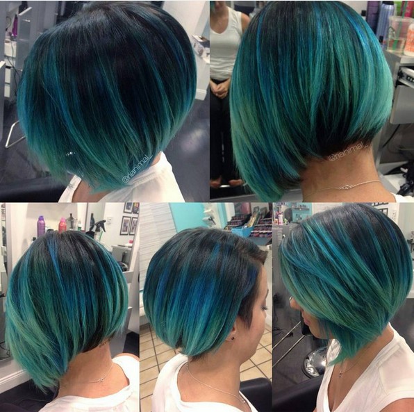 Chic, Straight Bob Haircut - Blue Balayage Ombre